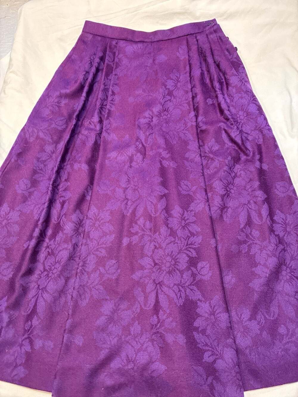 Jaeger Vintage Purple Floral Jacquard Wool A-Line Skirt
